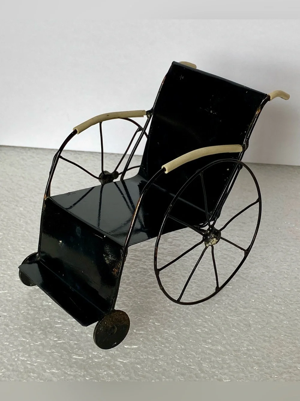 Vintage Dollhouse Accessory Black Metal Wheelchair For Dolls